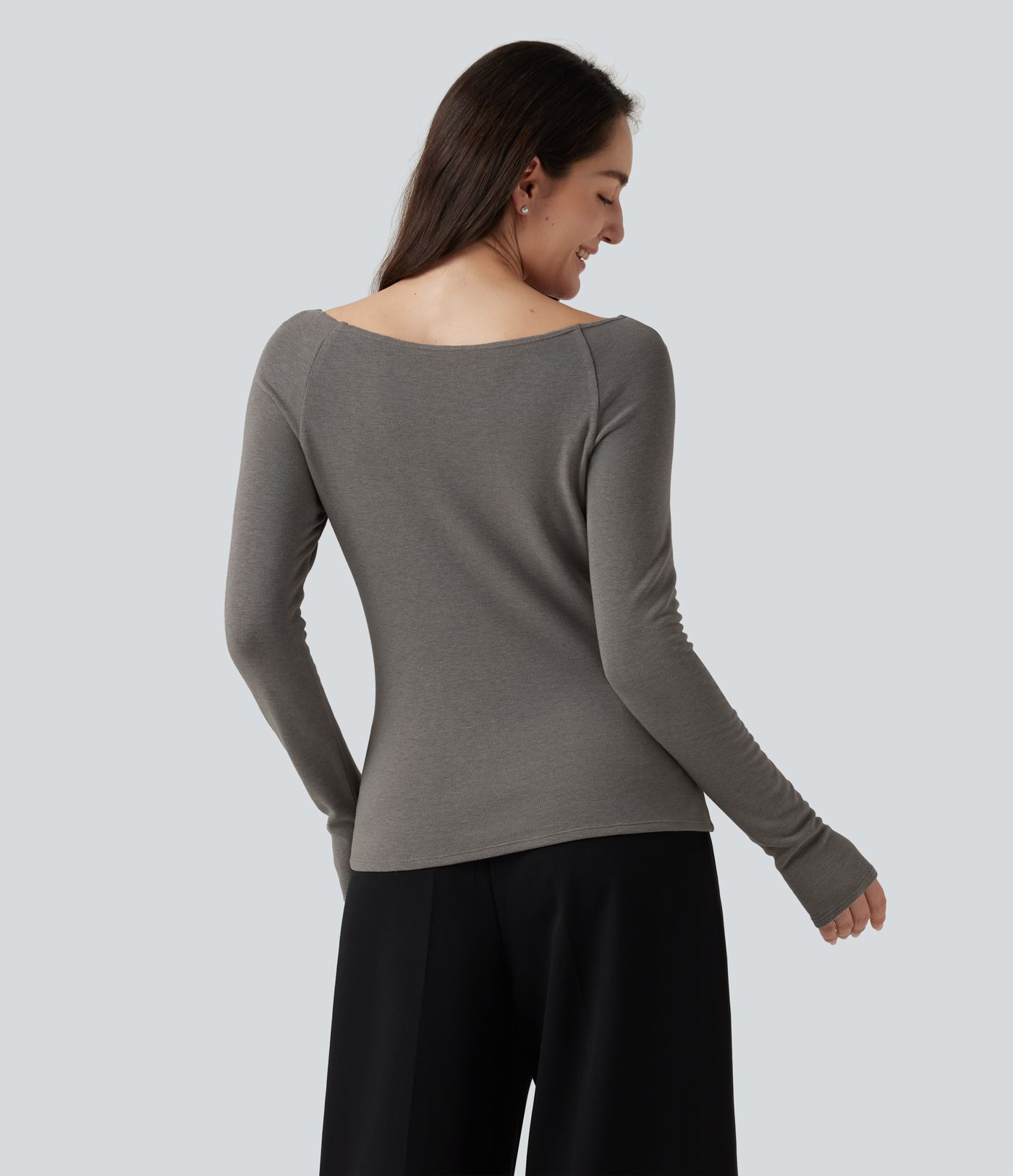 Boat Neck Raglan Long Sleeve Thermal Casual Top