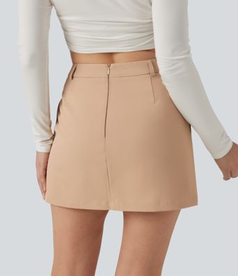 High Waisted A-Line Wrinkle Recovery Work Mini Skirt with Built-in Shorts and Pockets High Waisted A-Line Wrinkle Recovery Work Mini Skirt with Built-in Shorts and Pockets