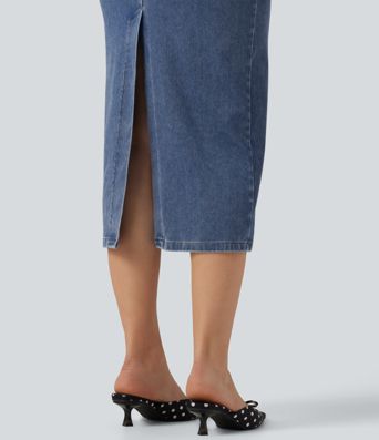 Halara Flex™ V Neck Denim Casual Midi Dress Halara Flex™ V Neck Denim Casual Midi Dress