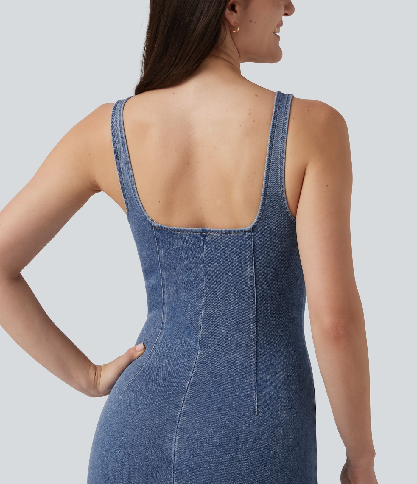 Halara Flex™ V Neck Denim Casual Midi Dress Halara Flex™ V Neck Denim Casual Midi Dress