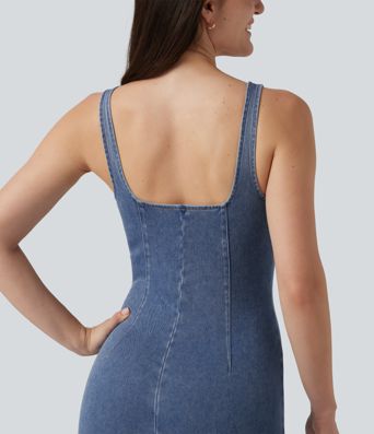Halara Flex™ V Neck Denim Casual Midi Dress Halara Flex™ V Neck Denim Casual Midi Dress