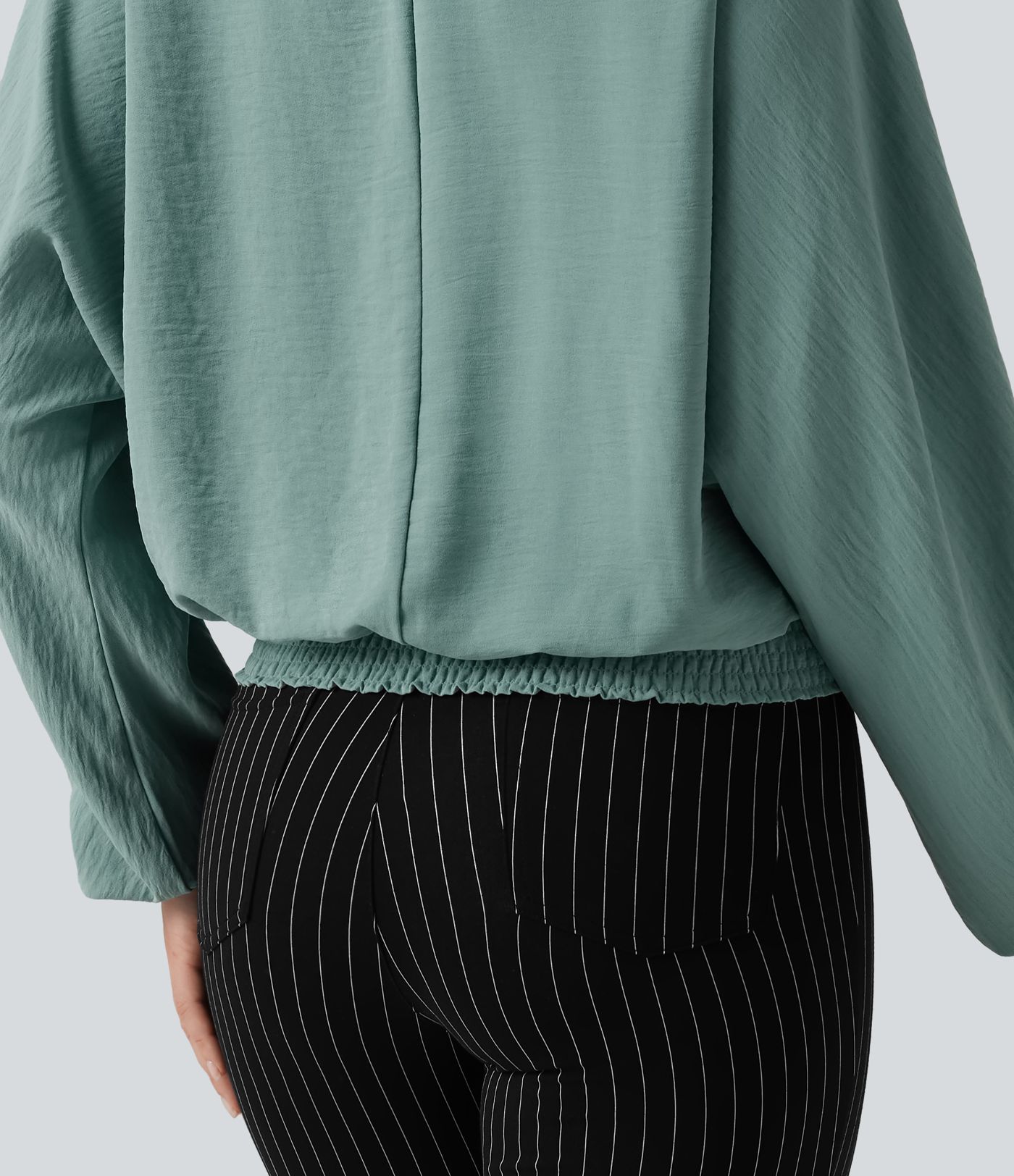 V Neck Batwing Long Sleeve Relaxed Work Blouse