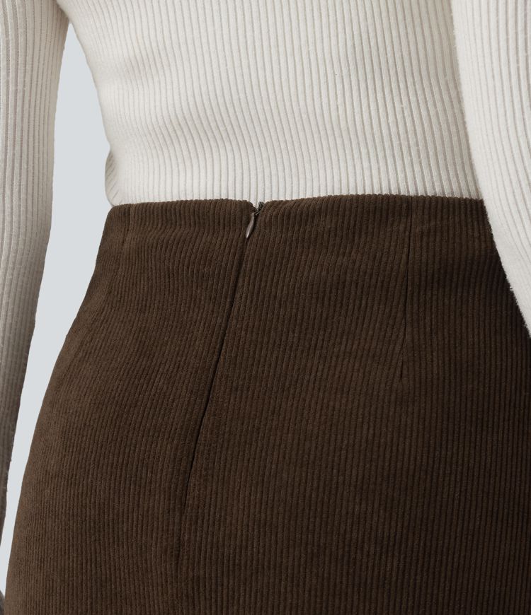 Mini-jupe courte taille haute, coupe évasée (A-line), en velours côtelé doublée polaire, style décontracté, avec short intégré Mini-jupe courte taille haute, coupe évasée (A-line), en velours côtelé doublée polaire, style décontracté, avec short intégré