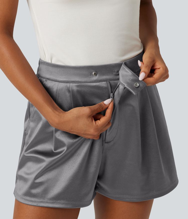 Satin-Shorts mit hoher Taille, 3" und Taschen Satin-Shorts mit hoher Taille, 3" und Taschen