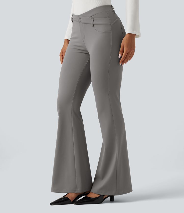Halara Flex™ V-Shaped High Waisted Asymmetric Wrinkle Recovery Flare Work Pants with Pockets Halara Flex™ V-Shaped High Waisted Asymmetric Wrinkle Recovery Flare Work Pants with Pockets
