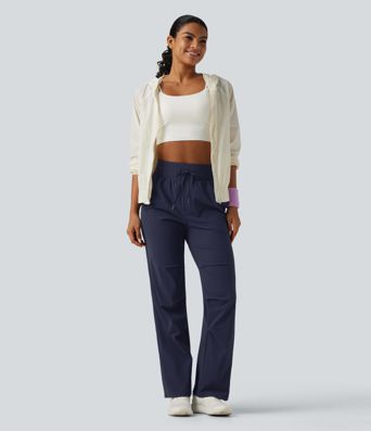 High Waisted Drawstring Quick Dry Running Pants with Pockets