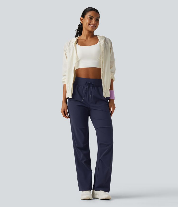 High Waisted Drawstring Quick Dry Running Pants with Pockets