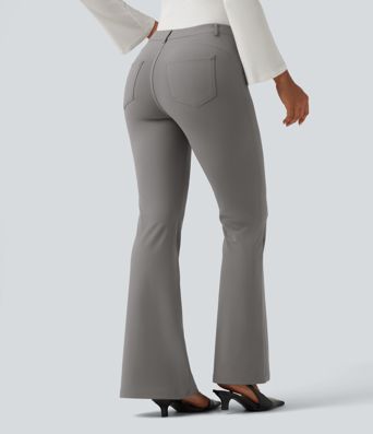 Halara Flex™ V-Shaped High Waisted Asymmetric Wrinkle Recovery Flare Work Pants with Pockets Halara Flex™ V-Shaped High Waisted Asymmetric Wrinkle Recovery Flare Work Pants with Pockets
