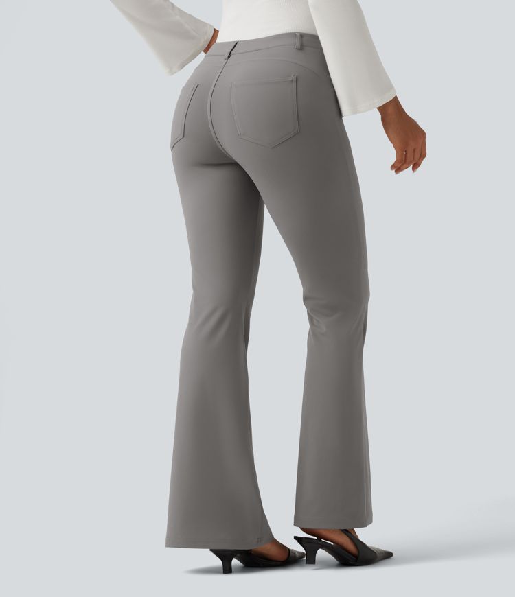 Halara Flex™ V-Shaped High Waisted Asymmetric Wrinkle Recovery Flare Work Pants with Pockets Halara Flex™ V-Shaped High Waisted Asymmetric Wrinkle Recovery Flare Work Pants with Pockets