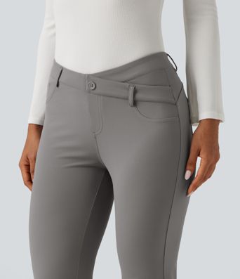 Halara Flex™ V-Shaped High Waisted Asymmetric Wrinkle Recovery Flare Work Pants with Pockets Halara Flex™ V-Shaped High Waisted Asymmetric Wrinkle Recovery Flare Work Pants with Pockets