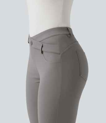 Halara Flex™ V-Shaped High Waisted Asymmetric Wrinkle Recovery Flare Work Pants with Pockets Halara Flex™ V-Shaped High Waisted Asymmetric Wrinkle Recovery Flare Work Pants with Pockets