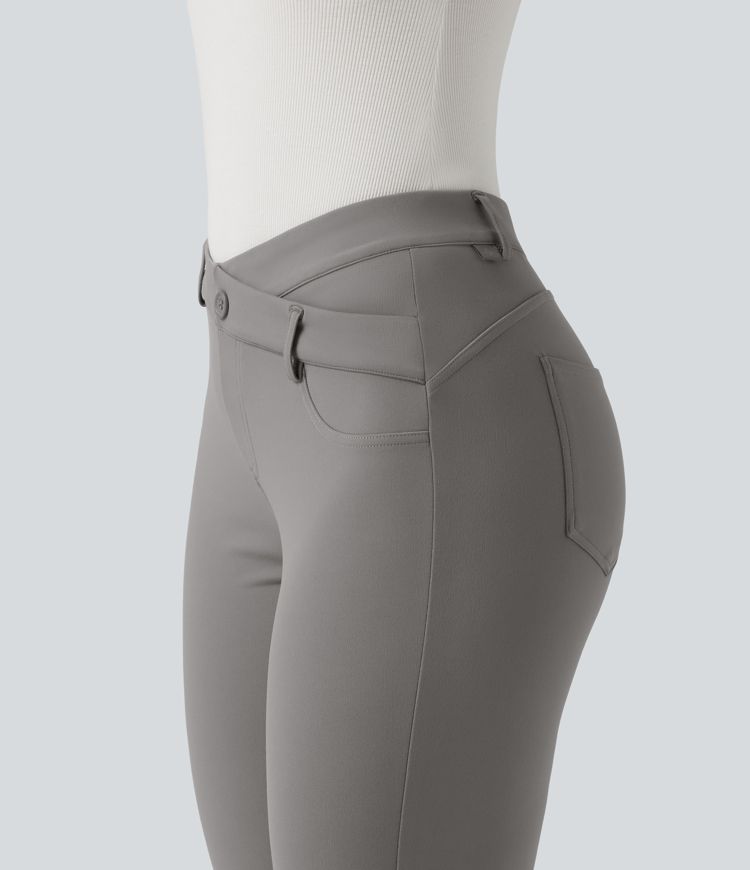 Halara Flex™ V-Shaped High Waisted Asymmetric Wrinkle Recovery Flare Work Pants with Pockets Halara Flex™ V-Shaped High Waisted Asymmetric Wrinkle Recovery Flare Work Pants with Pockets