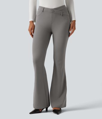 Halara Flex™ V-Shaped High Waisted Asymmetric Wrinkle Recovery Flare Work Pants with Pockets Halara Flex™ V-Shaped High Waisted Asymmetric Wrinkle Recovery Flare Work Pants with Pockets
