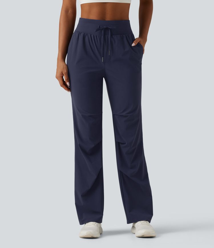 High Waisted Drawstring Quick Dry Running Pants with Pockets