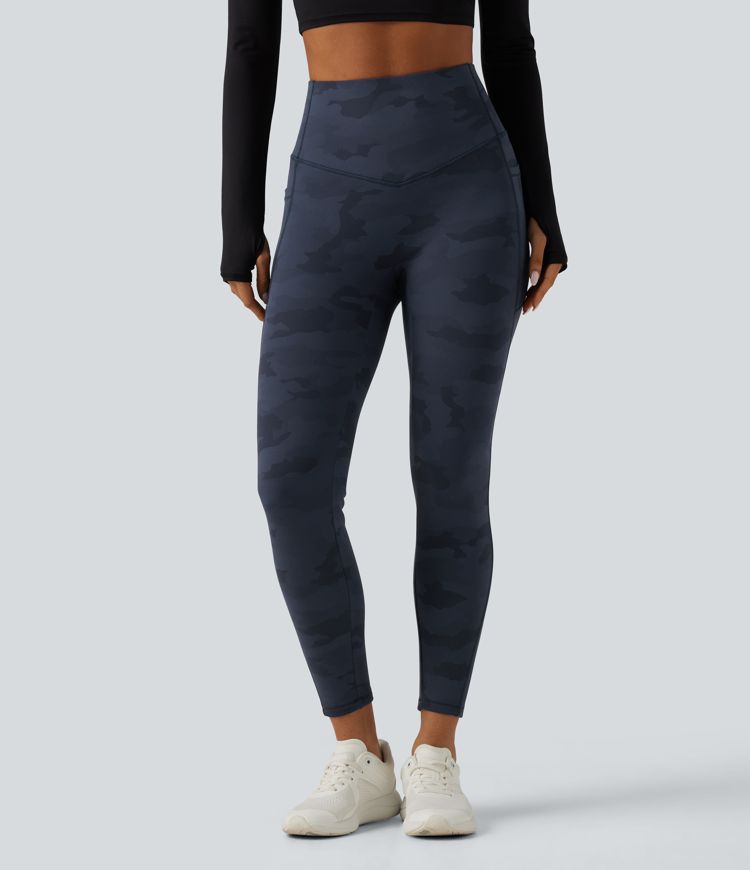 Halara UltraSculpt™ High Waisted Tummy Control Camo Fleece Workout Leggings with Pockets