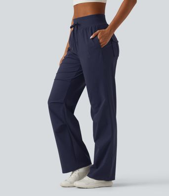 High Waisted Drawstring Quick Dry Running Pants with Pockets