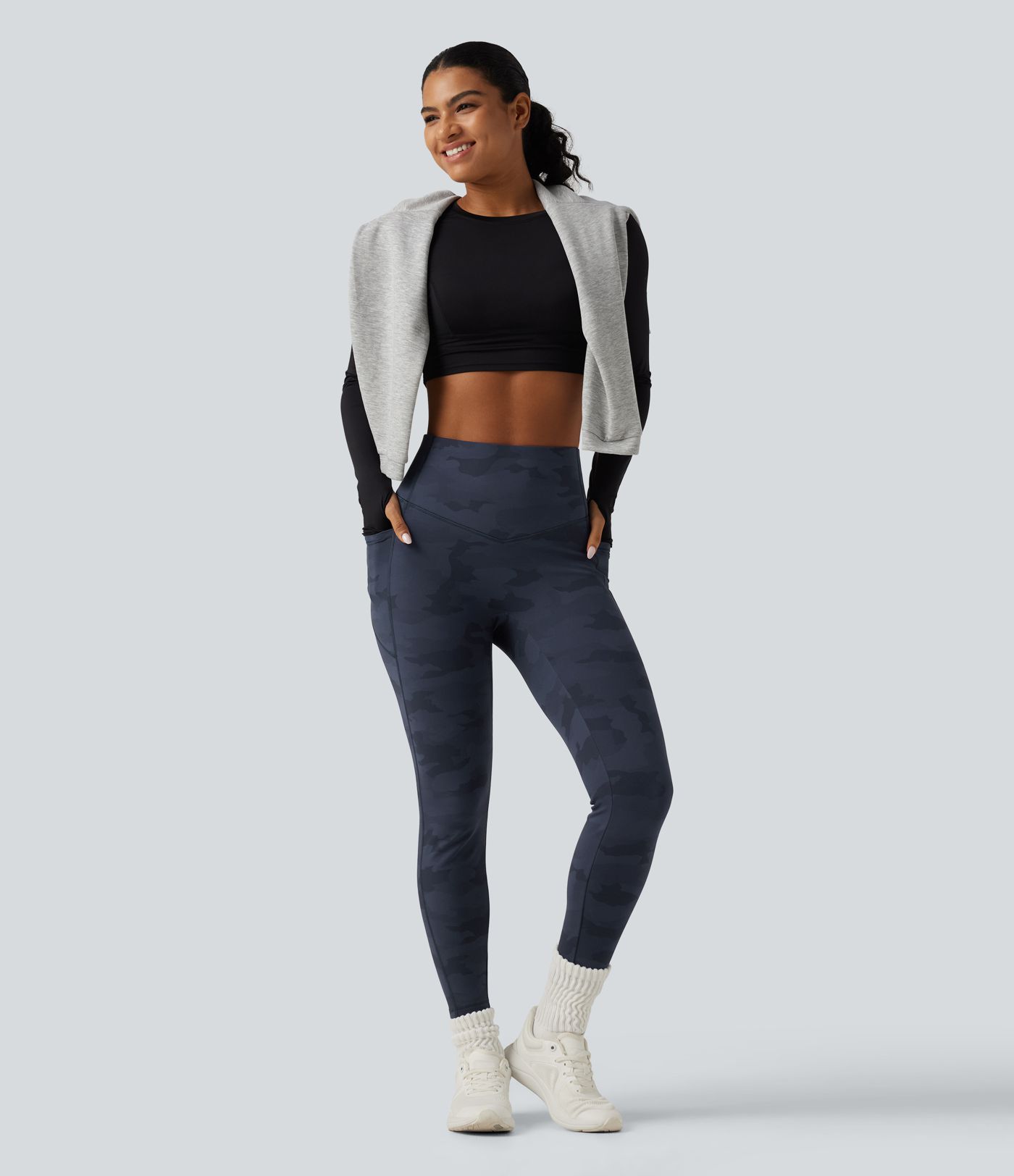 Halara UltraSculpt™ High Waisted Tummy Control Camo Fleece Workout Leggings with Pockets