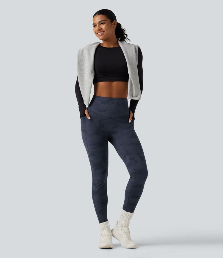 Halara UltraSculpt™ High Waisted Tummy Control Camo Fleece Workout Leggings with Pockets