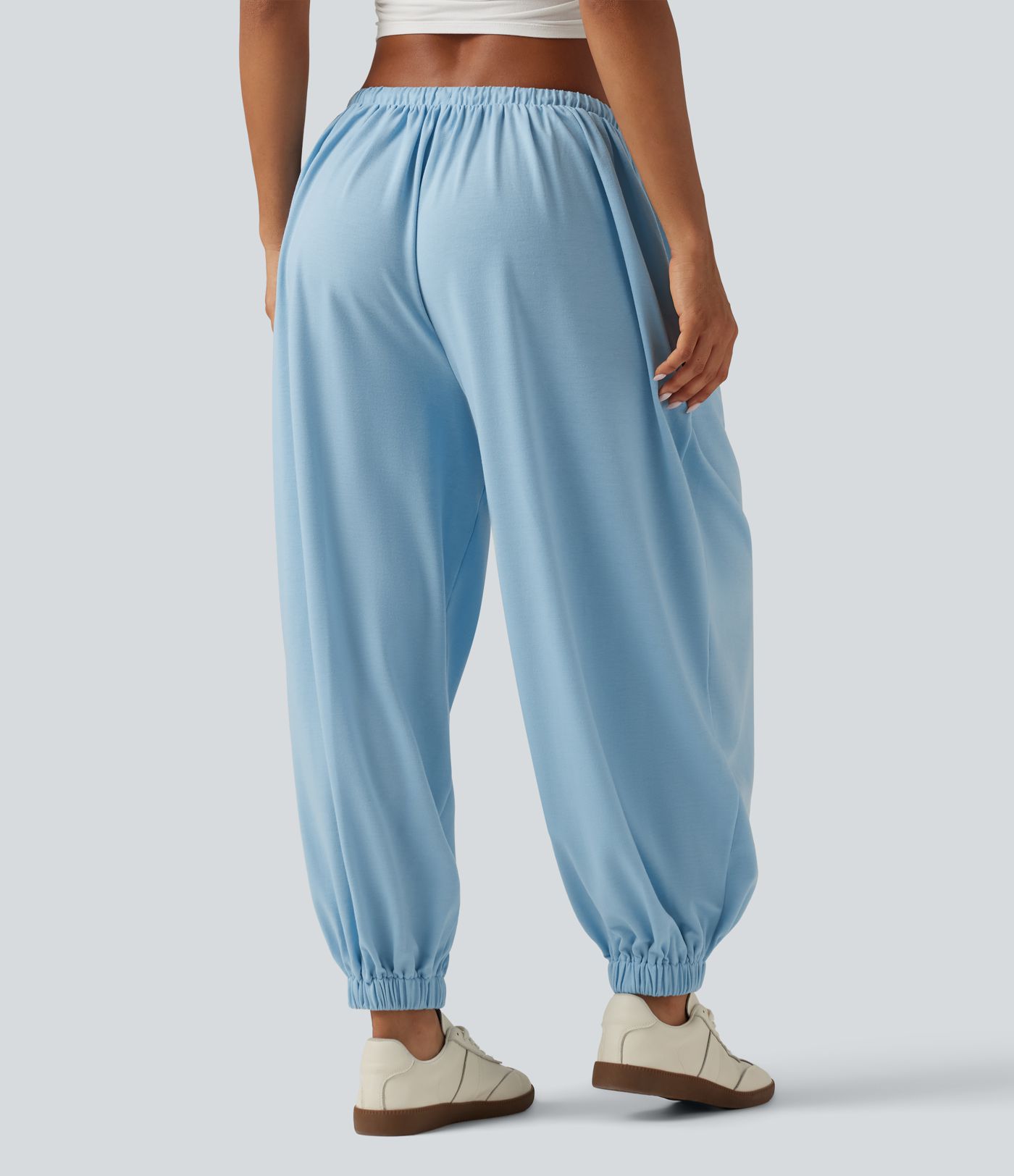Low Rise Drawstring Oversized Casual Bubble Sweatpants with Pockets