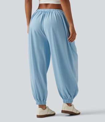 Low Rise Drawstring Oversized Casual Bubble Sweatpants with Pockets