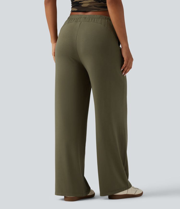 Dried Herb Low Rise Drawstring Straight Leg Casual Sweatpants with Pockets / 2