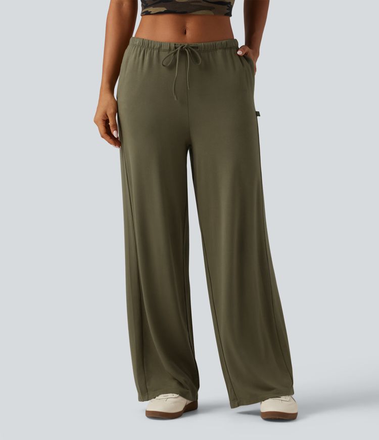 Low Rise Drawstring Straight Leg Casual Sweatpants with Pockets