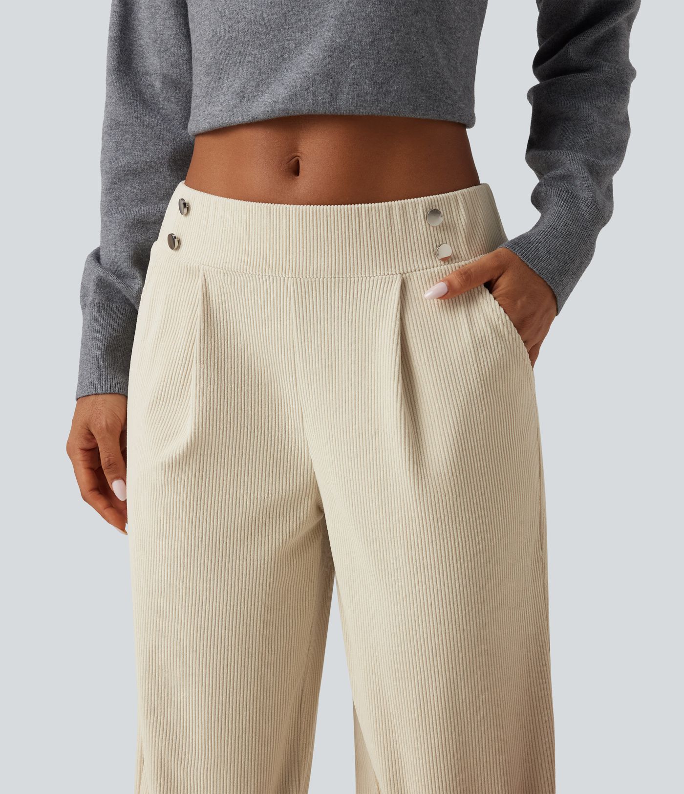 Lässige Cordhose mit mittelhohem Bund, Seitentaschen und geradem Bein Lässige Cordhose mit mittelhohem Bund, Seitentaschen und geradem Bein