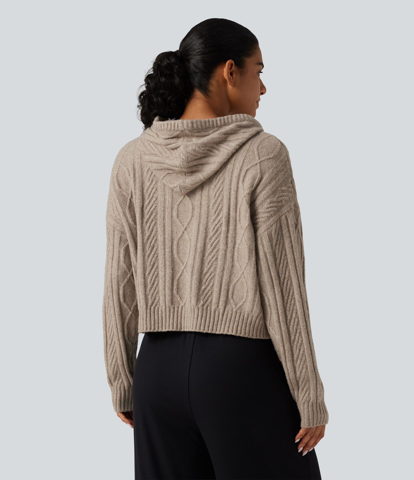 Cable Knit Hooded Long Sleeve Lounge Sweater