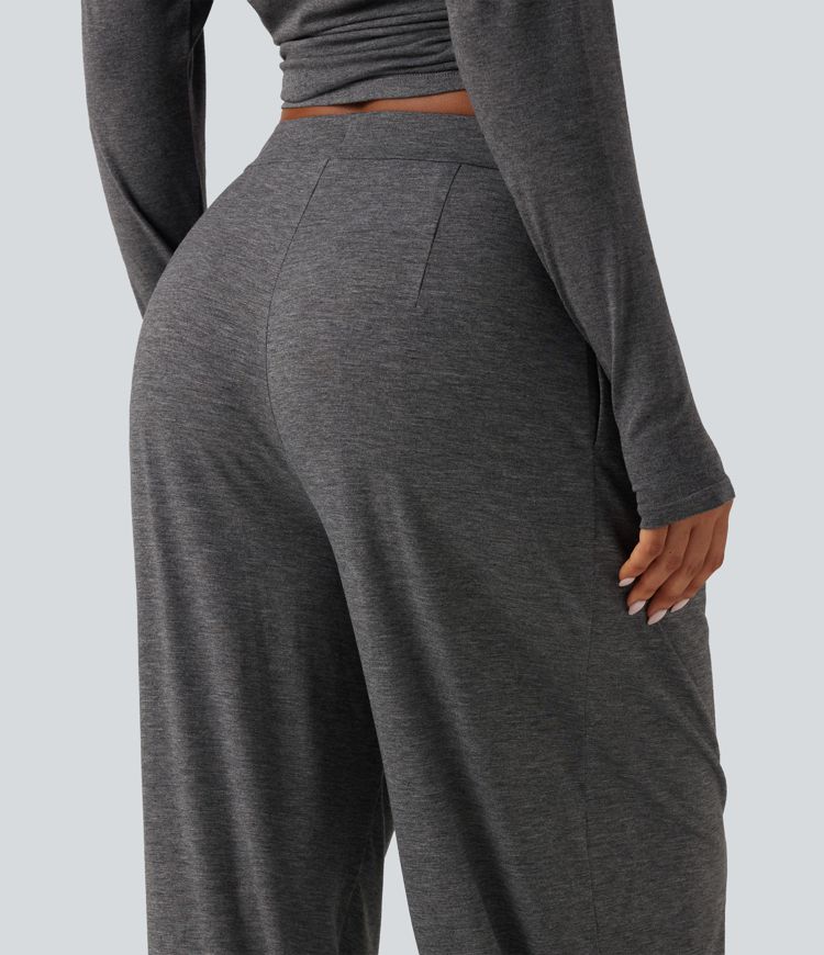 Mid Rise Drawstring Pleated Casual Joggers with Pockets