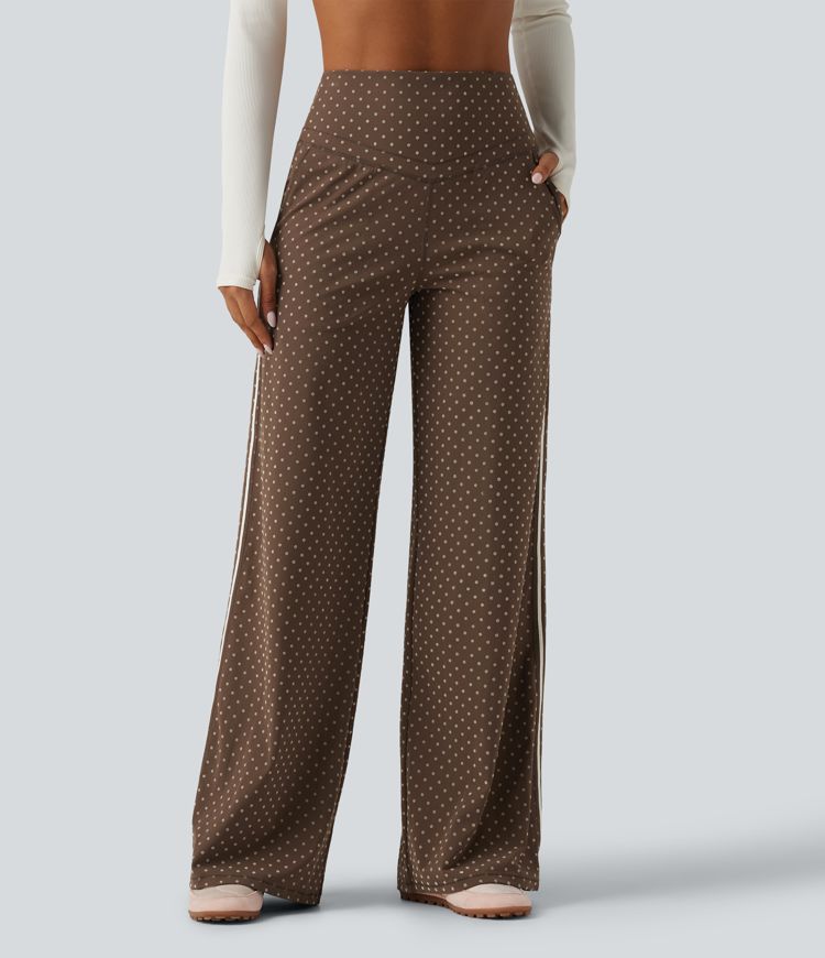 Halara UltraSculpt™ Flocked High Waisted V Shaped Tummy Control Straight Leg Polka Dot Yoga Pants with Pockets