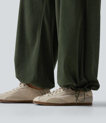 High Waisted Straight Leg Gathered Hem Corduroy Cargo Casual Pants with Pockets High Waisted Straight Leg Gathered Hem Corduroy Cargo Casual Pants with Pockets