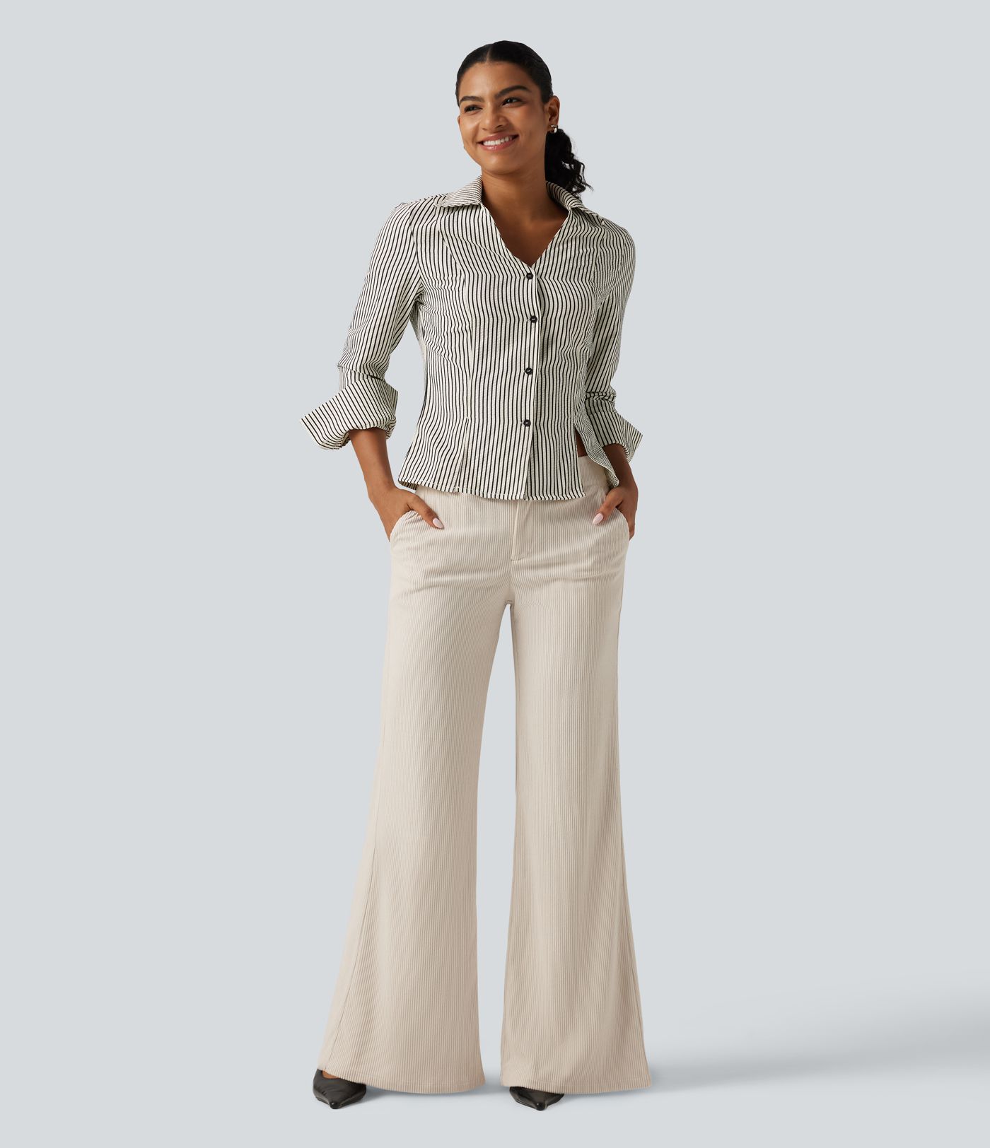 Low Rise Flare Corduroy Casual Pants with Pockets Low Rise Flare Corduroy Casual Pants with Pockets