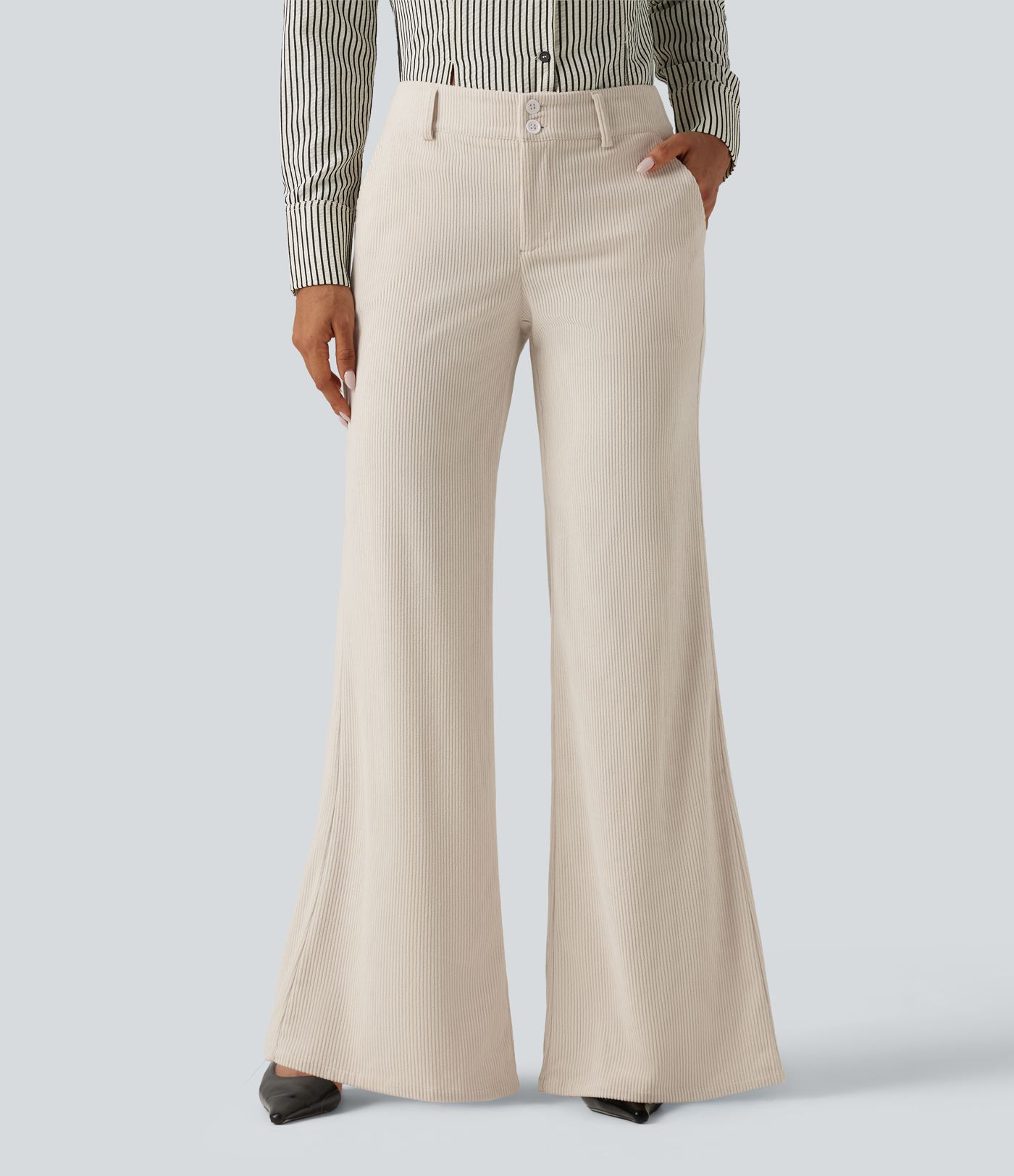 Low Rise Flare Corduroy Casual Pants with Pockets Low Rise Flare Corduroy Casual Pants with Pockets