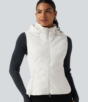 PuffFlex Removable Hood Quilted Casual Padded Vest with Pockets