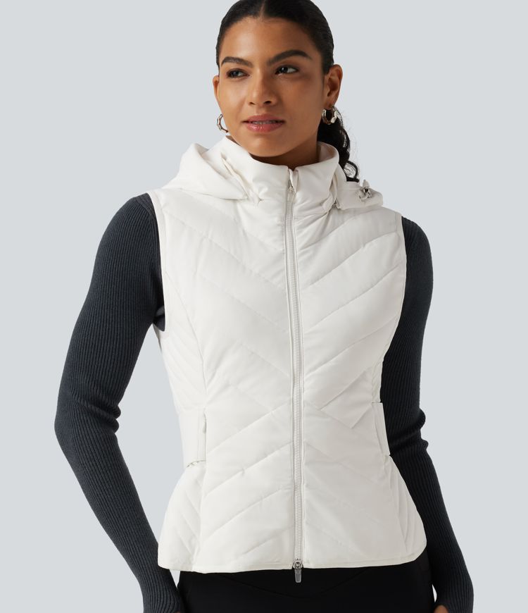PuffFlex Removable Hood Quilted Casual Padded Vest with Pockets