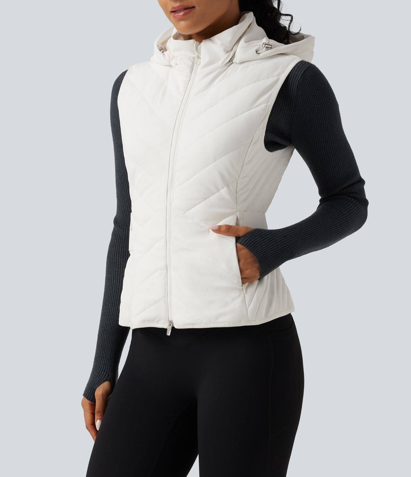 PuffFlex Removable Hood Quilted Casual Padded Vest with Pockets