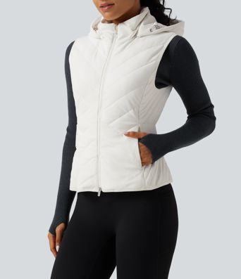 PuffFlex Removable Hood Quilted Casual Padded Vest with Pockets