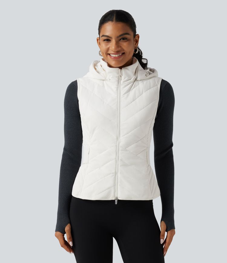 PuffFlex Removable Hood Quilted Casual Padded Vest with Pockets