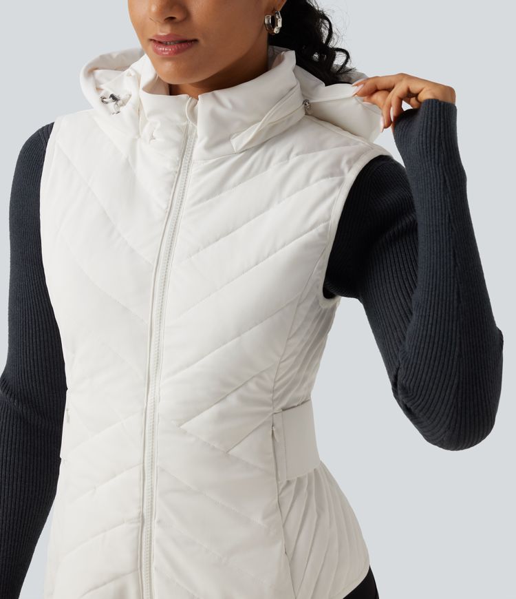 PuffFlex Removable Hood Quilted Casual Padded Vest with Pockets