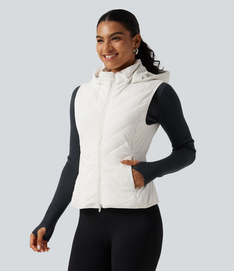PuffFlex Removable Hood Quilted Casual Padded Vest with Pockets