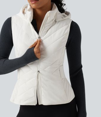 PuffFlex Removable Hood Quilted Casual Padded Vest with Pockets