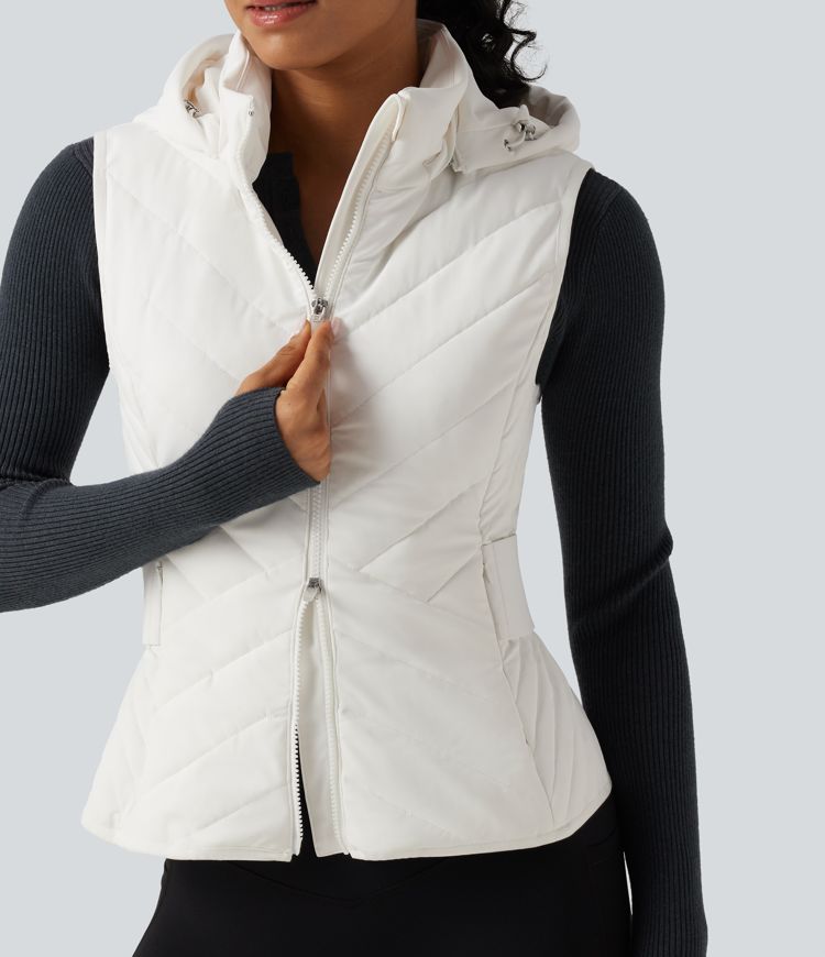 PuffFlex Removable Hood Quilted Casual Padded Vest with Pockets