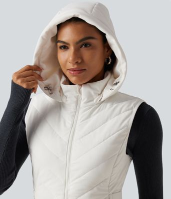 PuffFlex Removable Hood Quilted Casual Padded Vest with Pockets