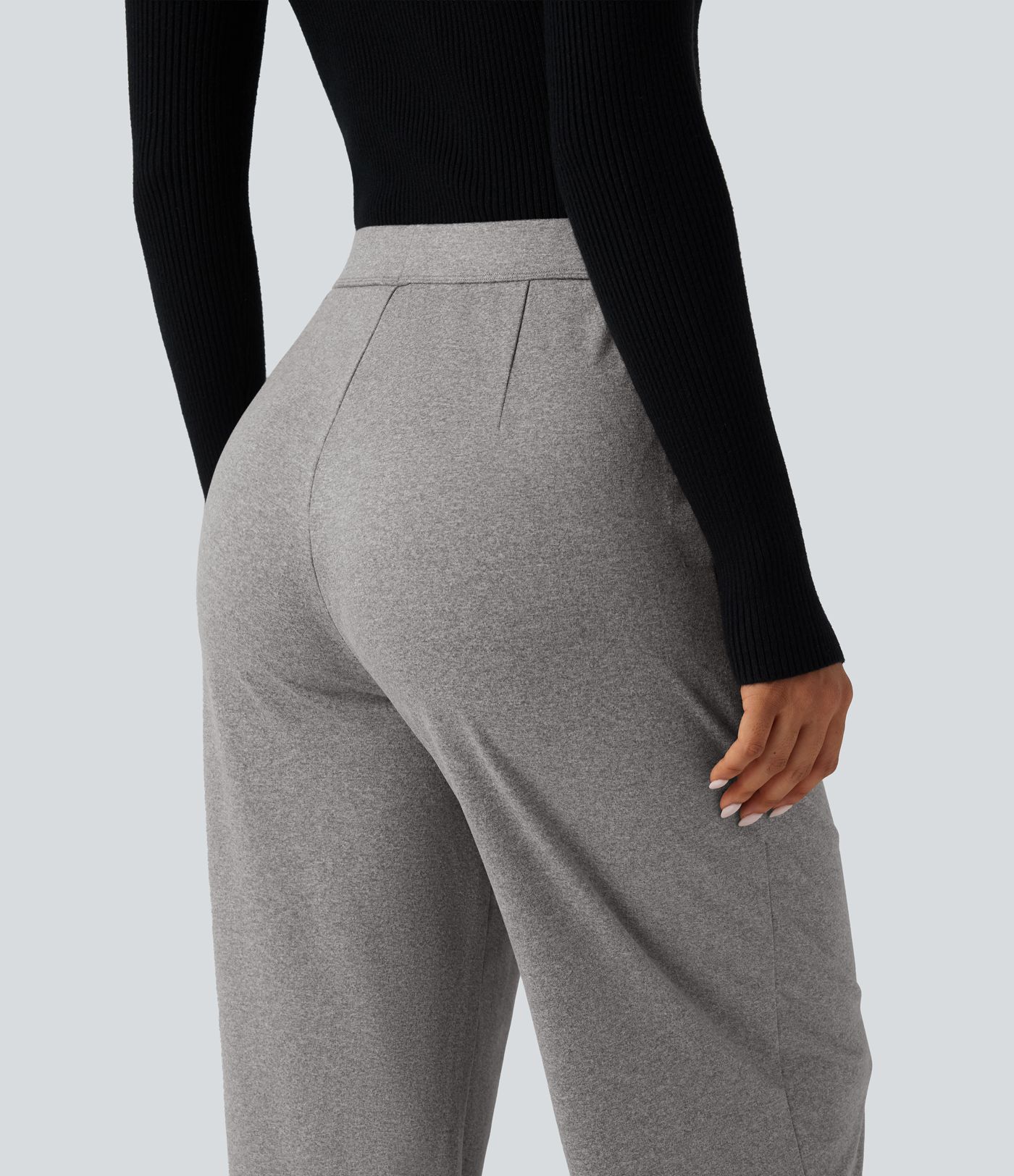 Casual broek met hoge taille, gemêleerde stof, plooien, wijde pijpen en zakken