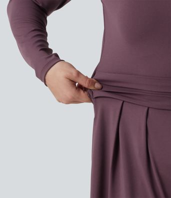 Jumpsuit með kringlóttum hálsmáli, löngum ermum, víðum fótleggjum og vösum – Easy Peezy útgáfa