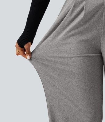 Casual broek met hoge taille, gemêleerde stof, plooien, wijde pijpen en zakken