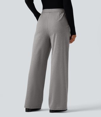 Casual broek met hoge taille, gemêleerde stof, plooien, wijde pijpen en zakken