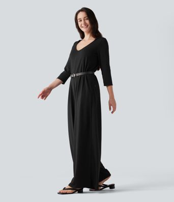 Hooded 3/4 Sleeve Baggy Relaxed Casual Jumpsuit with Pockets Hooded 3/4 Sleeve Baggy Relaxed Casual Jumpsuit with Pockets