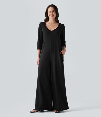 Hooded 3/4 Sleeve Baggy Relaxed Casual Jumpsuit with Pockets Hooded 3/4 Sleeve Baggy Relaxed Casual Jumpsuit with Pockets