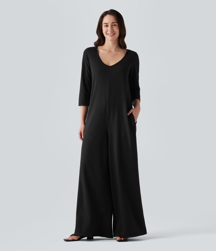 Hooded 3/4 Sleeve Baggy Relaxed Casual Jumpsuit with Pockets Hooded 3/4 Sleeve Baggy Relaxed Casual Jumpsuit with Pockets